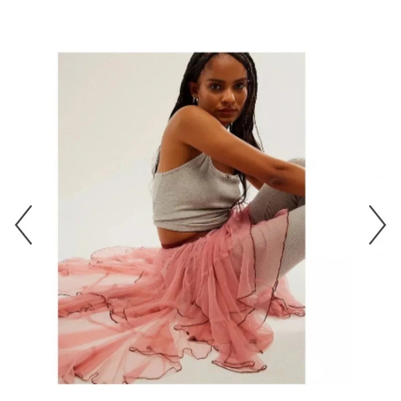 Y2K FP ONE Free People Net Godet Half Slip Midi SKIRTM/LPink Sheer Tulle Ruffled - Picture 2 of 16